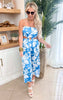 Blue Tropical Strapless Jumpsuit - Final Sale