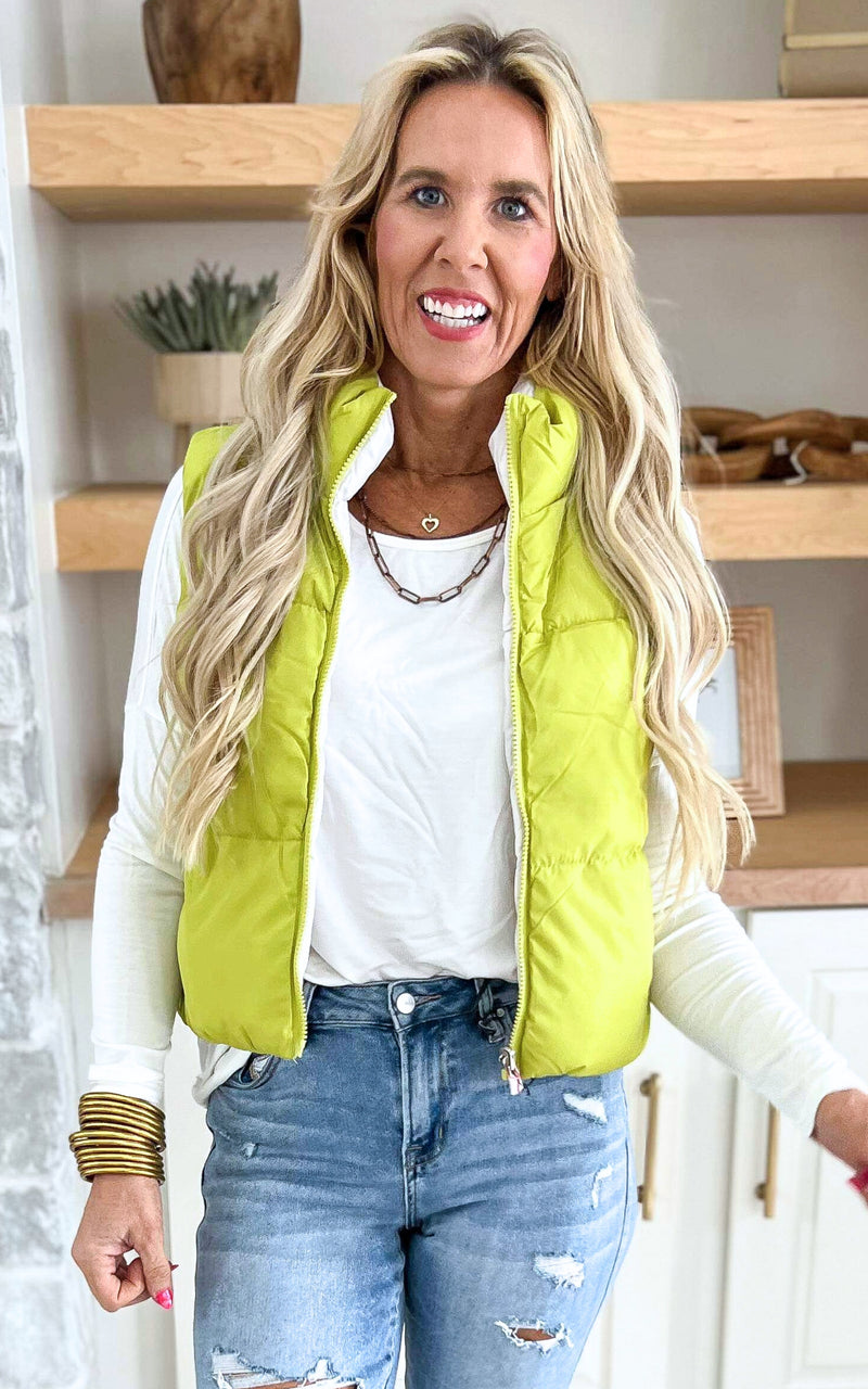 Chartreuse Reversible Puffer Vest