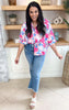 Spring Floral 3/4 Sleeve Dolman Blouse Top