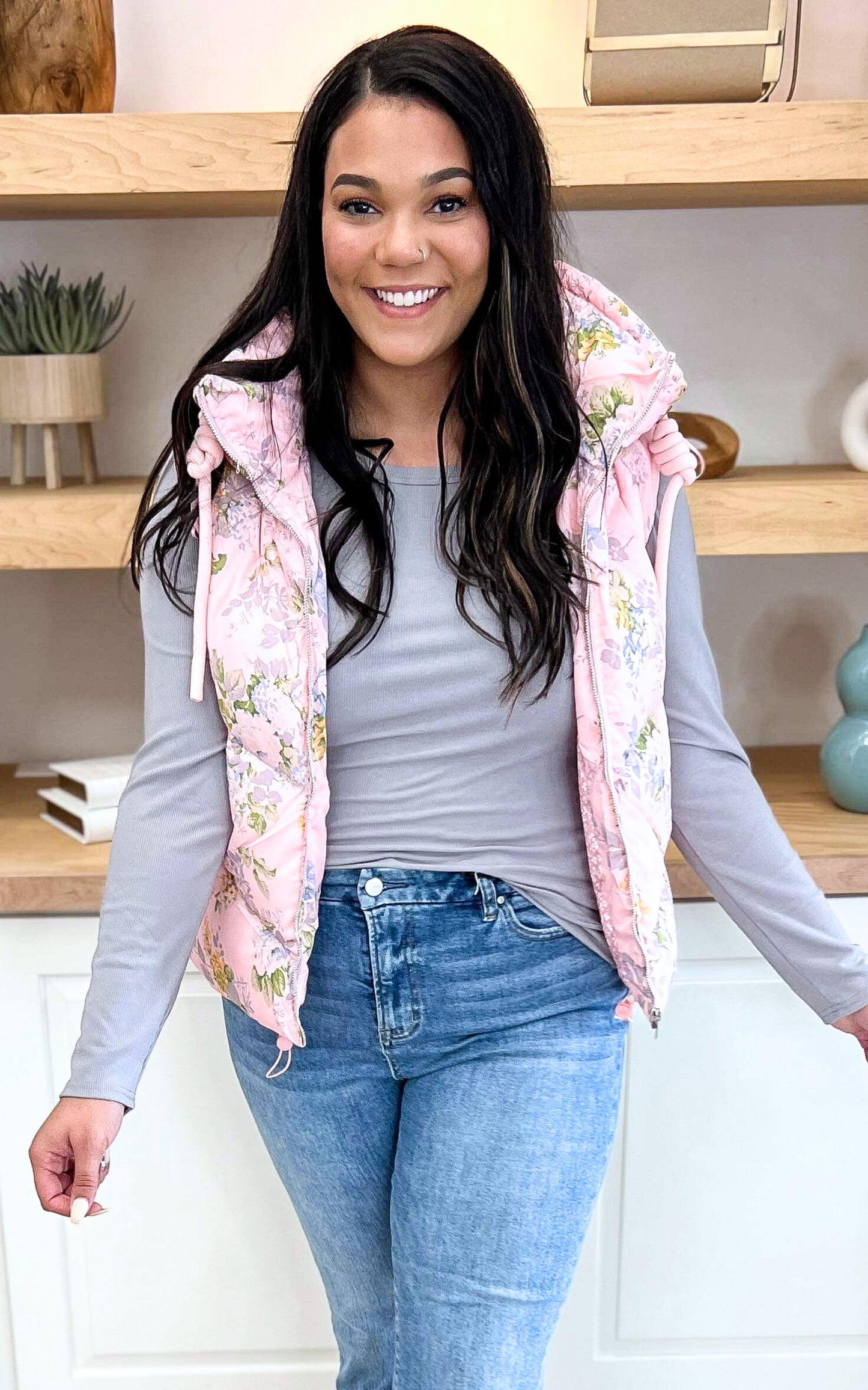 Pink Floral Quilted Vest - Final Sale