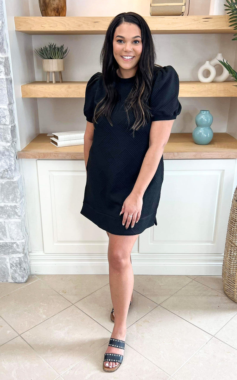 Black Textured Dress with Pockets