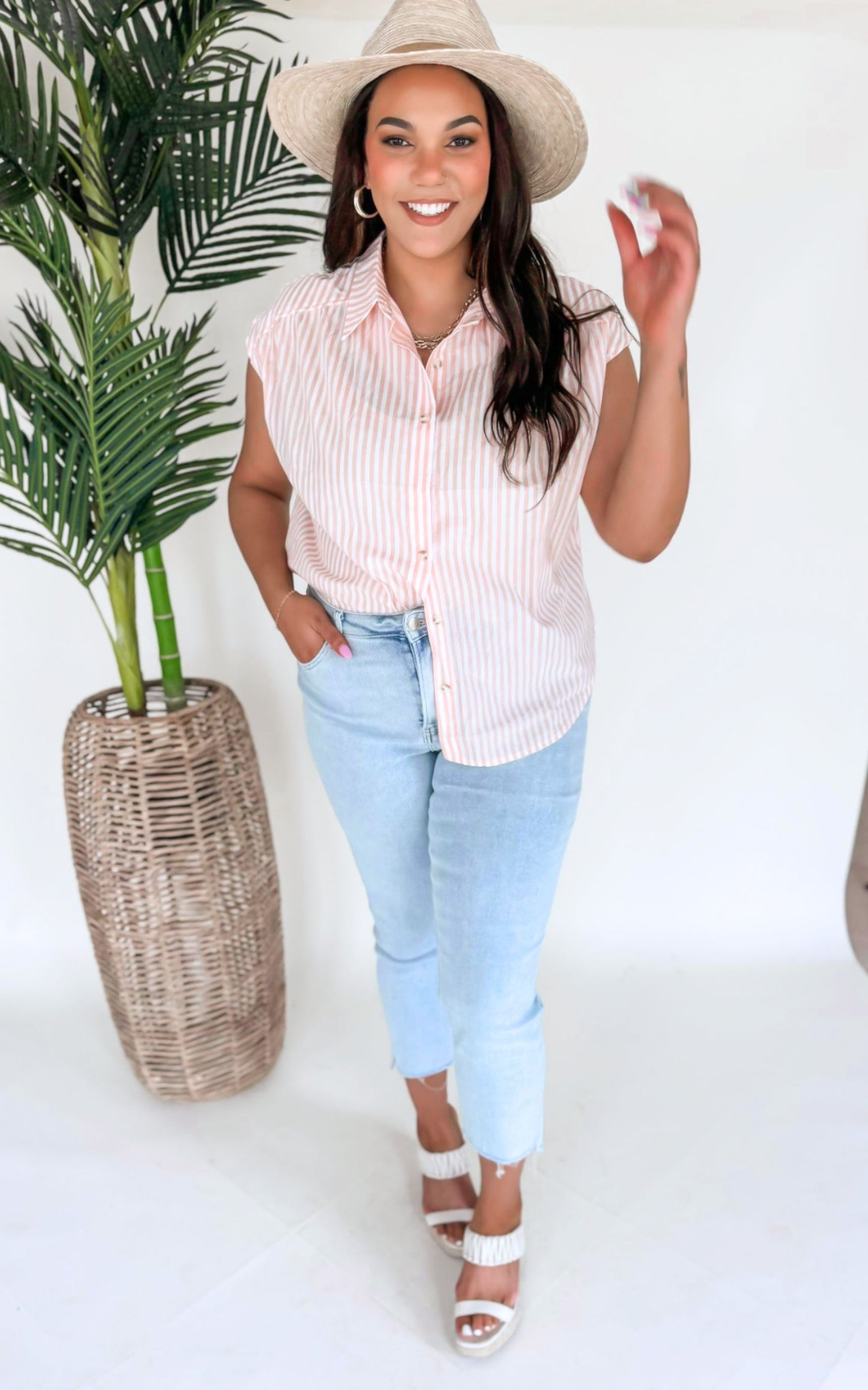 Out of Office V Neck Collar Button Down Top - Final Sale