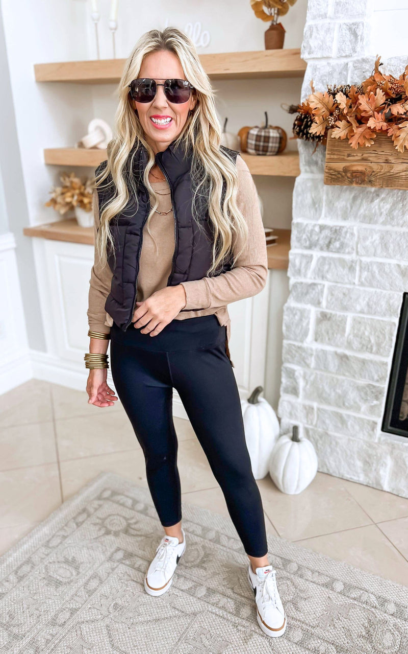 cropped black puffer vest 