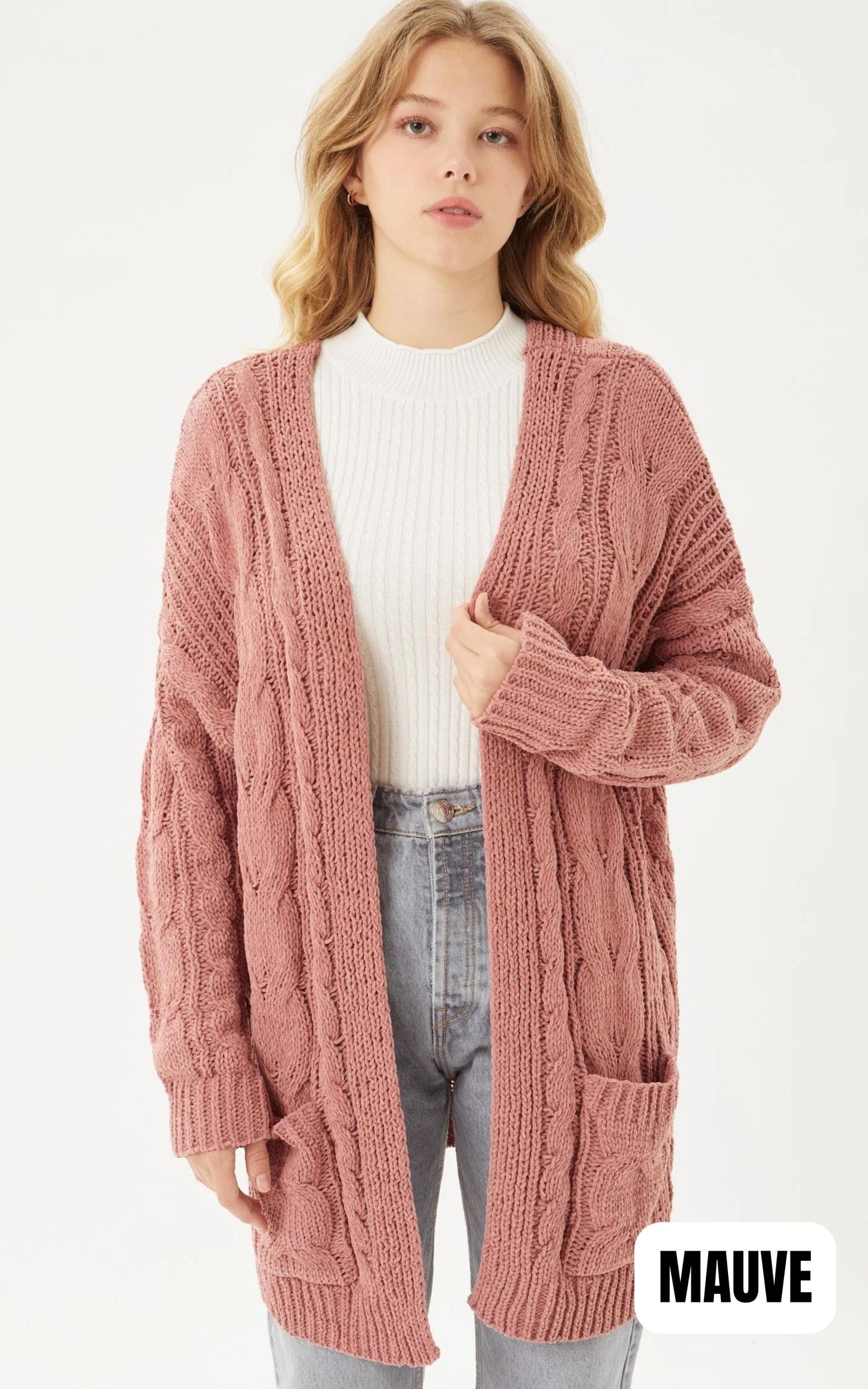 Chenille Cable Knit Oversized Open Front Cardigan