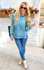 The Tina Acid Wash French Terry Sweatshirt - Teal - Final Sale