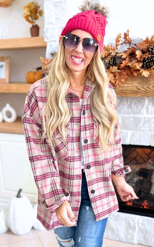 Pink Plaid Oversized Shacket