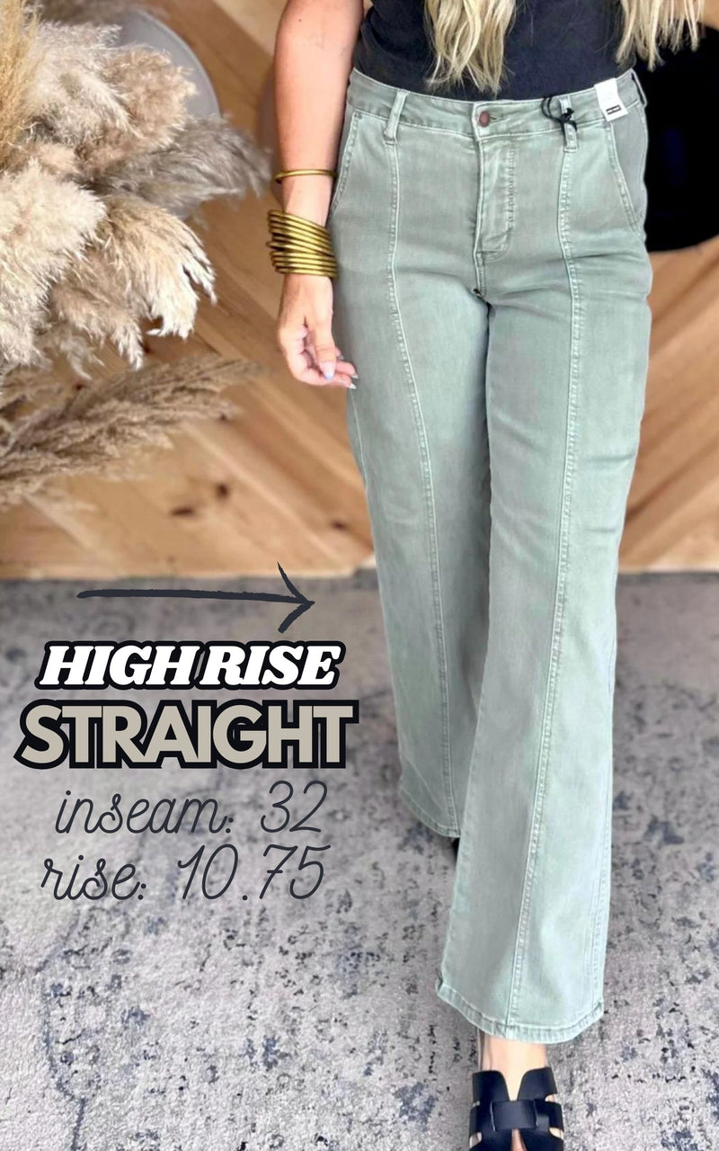 High Rise Sage Garment Dyed Straight Denim Jeans | Judy Blue
