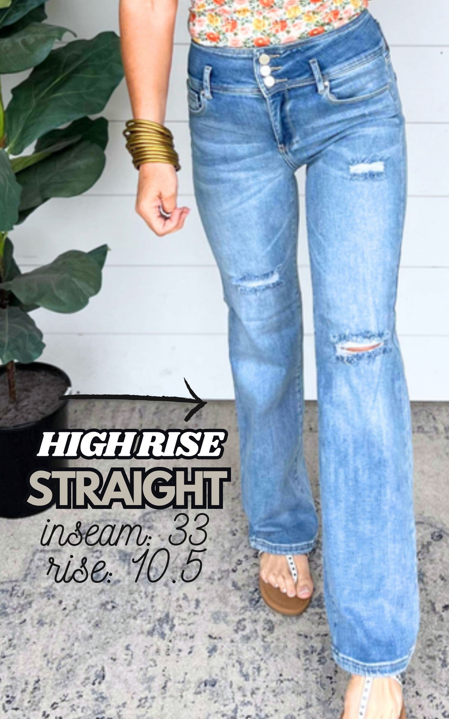 High Rise Light Wash Triple Button Fly Straight Denim Jeans | Risen