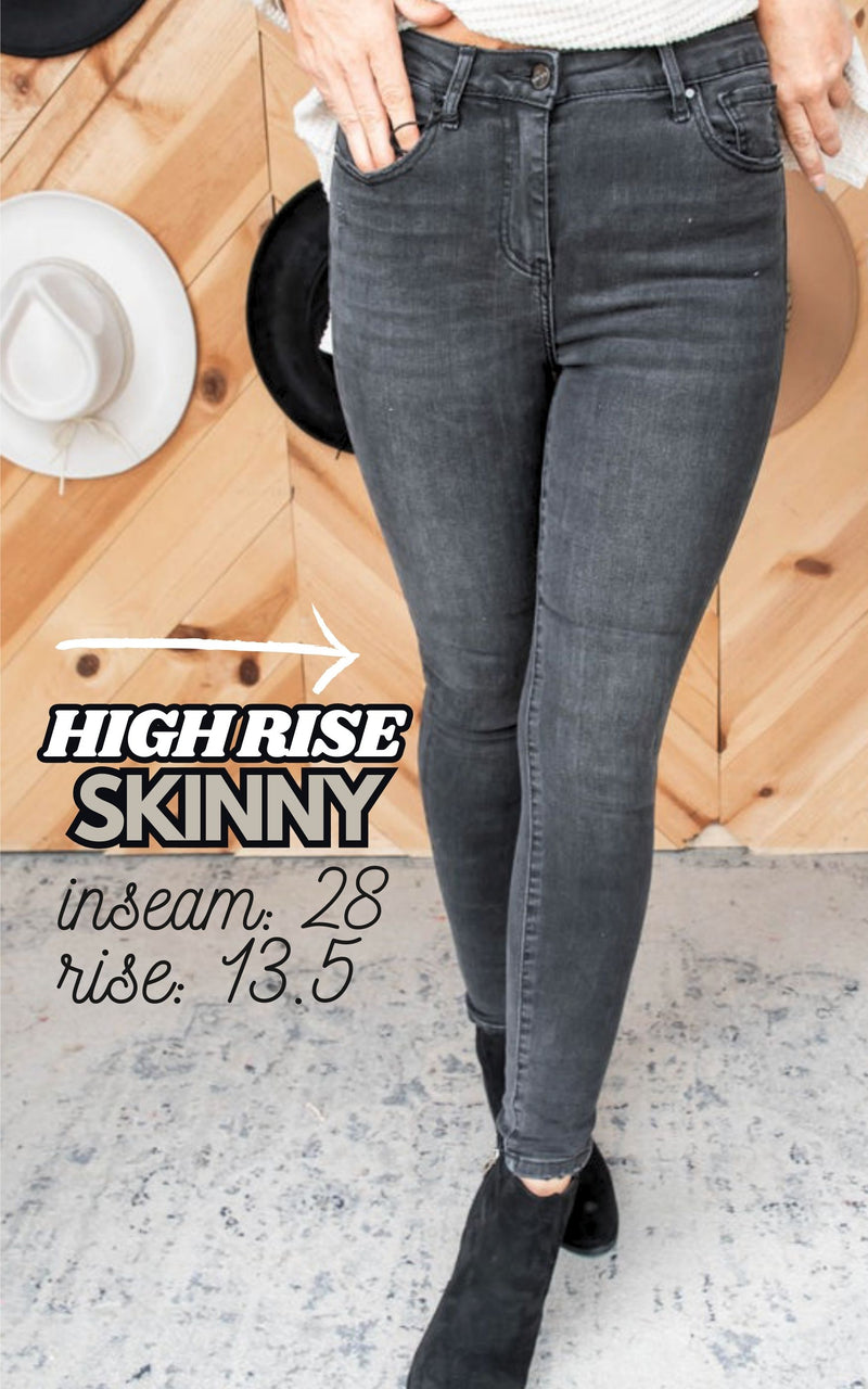 High Rise Dark Grey Ankle Skinny Denim Jean | Risen - Final Sale