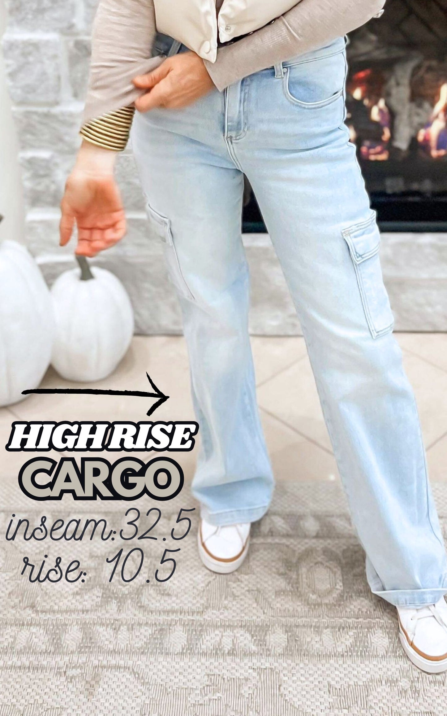 High Rise Wide Cargo Denim Jeans - Risen - Final Sale