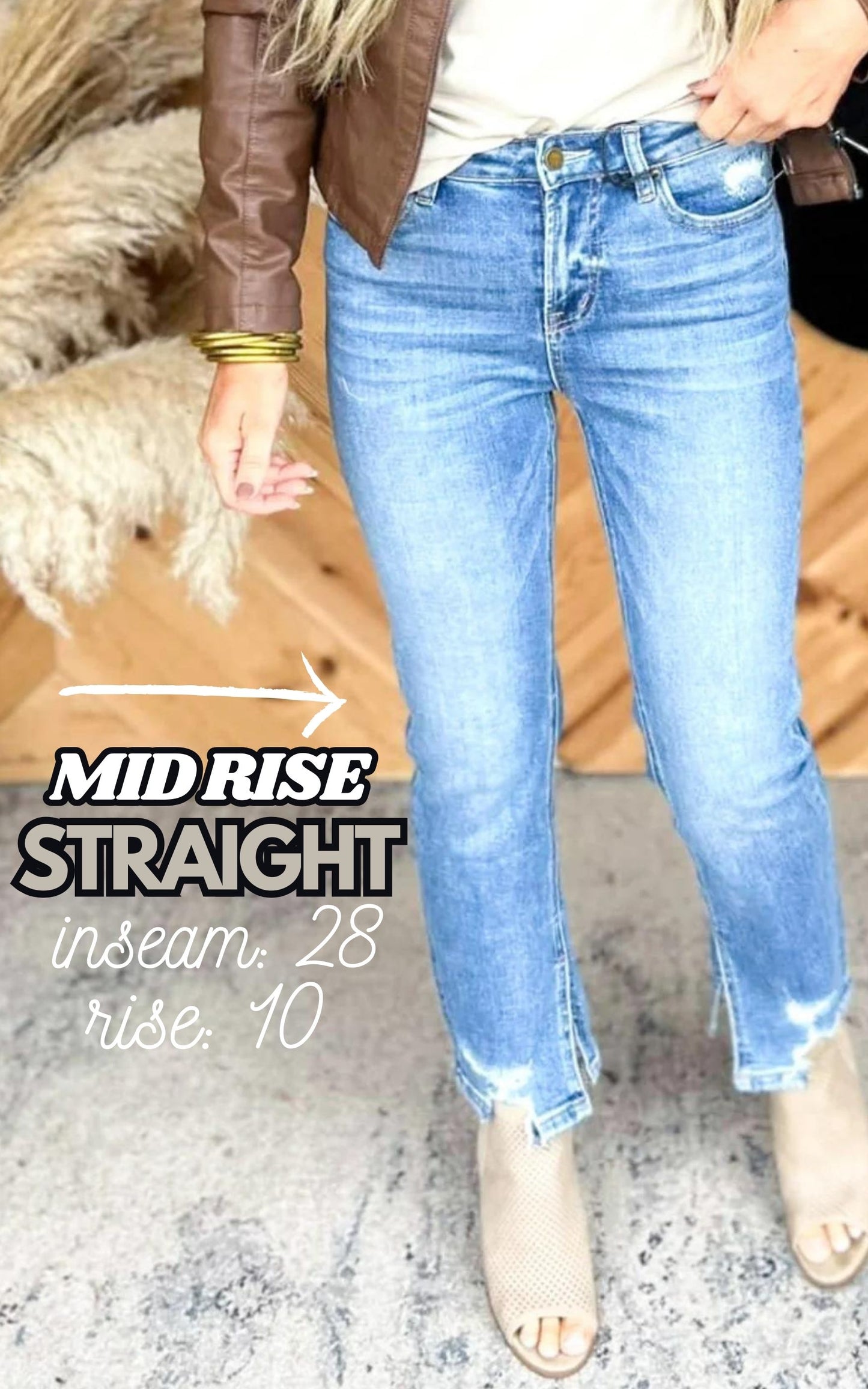 High Ankle Straight w/ Slit Denim Jean- Mica - Final Sale*