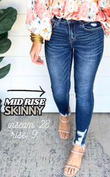 Mid Rise Ankle Skinny Denim Jeans with Hem Detail - Mica - Final Sale