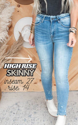 High Rise Frayed Waist Skinny Denim Jeans | Risen - Final Sale