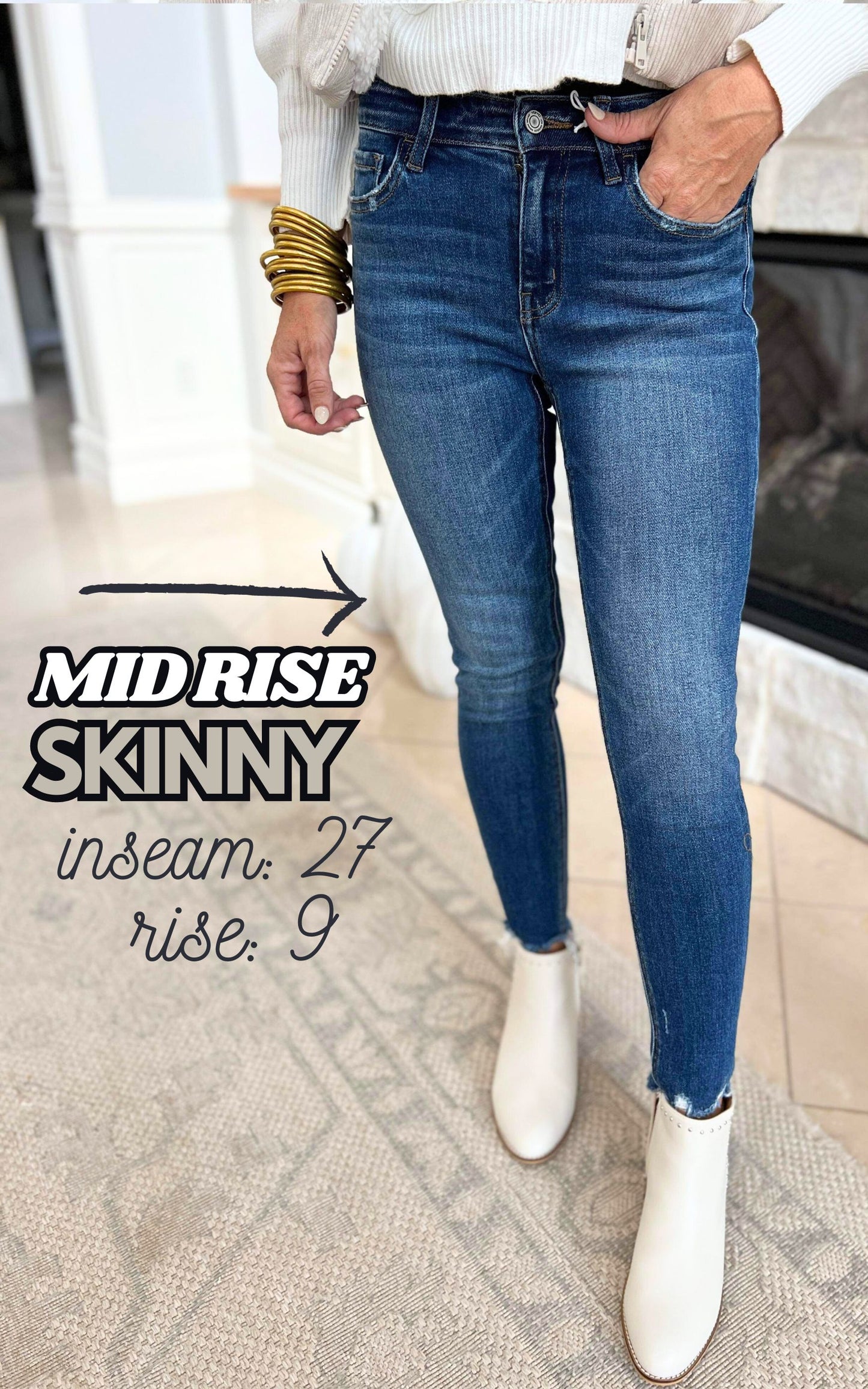 Mid Rise Raw Distressed Hem Crop Skinny Denim Jean | Vervet