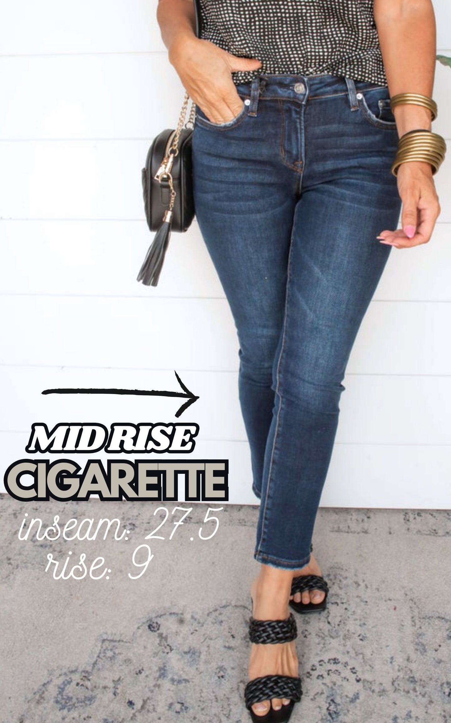 Dark Wash Mid-Rise Cigarette Ankle Denim Jeans - MICA - Final Sale