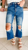 Zenana High Waist Distressed Wide Leg Cropped Denim Jeans - Final Sale