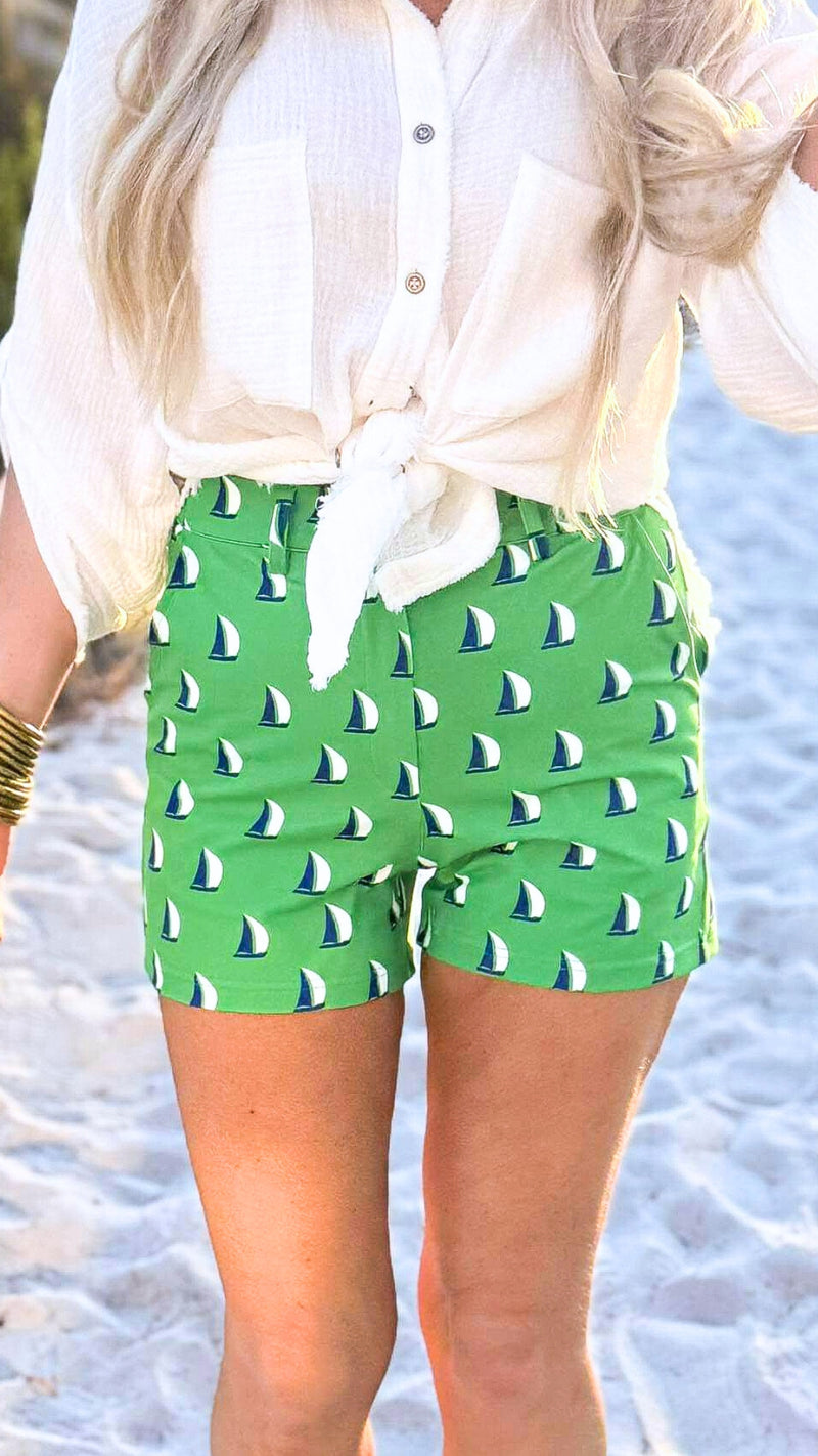 Kelly Green Sailboat Perfect Everyday Chino Shorts by Salty Wave