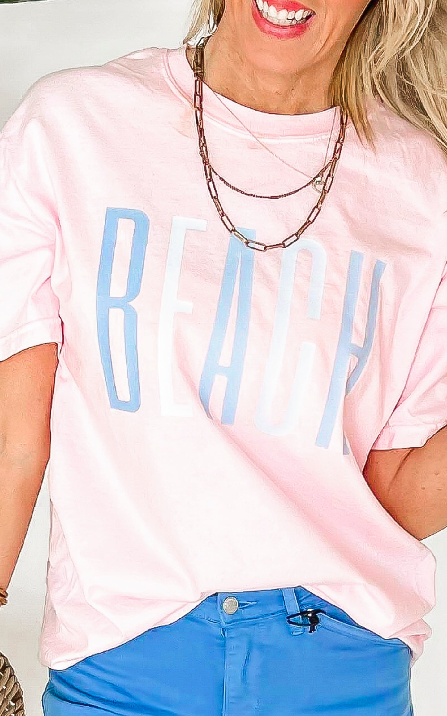 Light Pink BEACH Garment Dyed Graphic T-shirt**