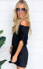 Oh Snap Off the Shoulder Black Mini Dress | White Birch - Final Sale