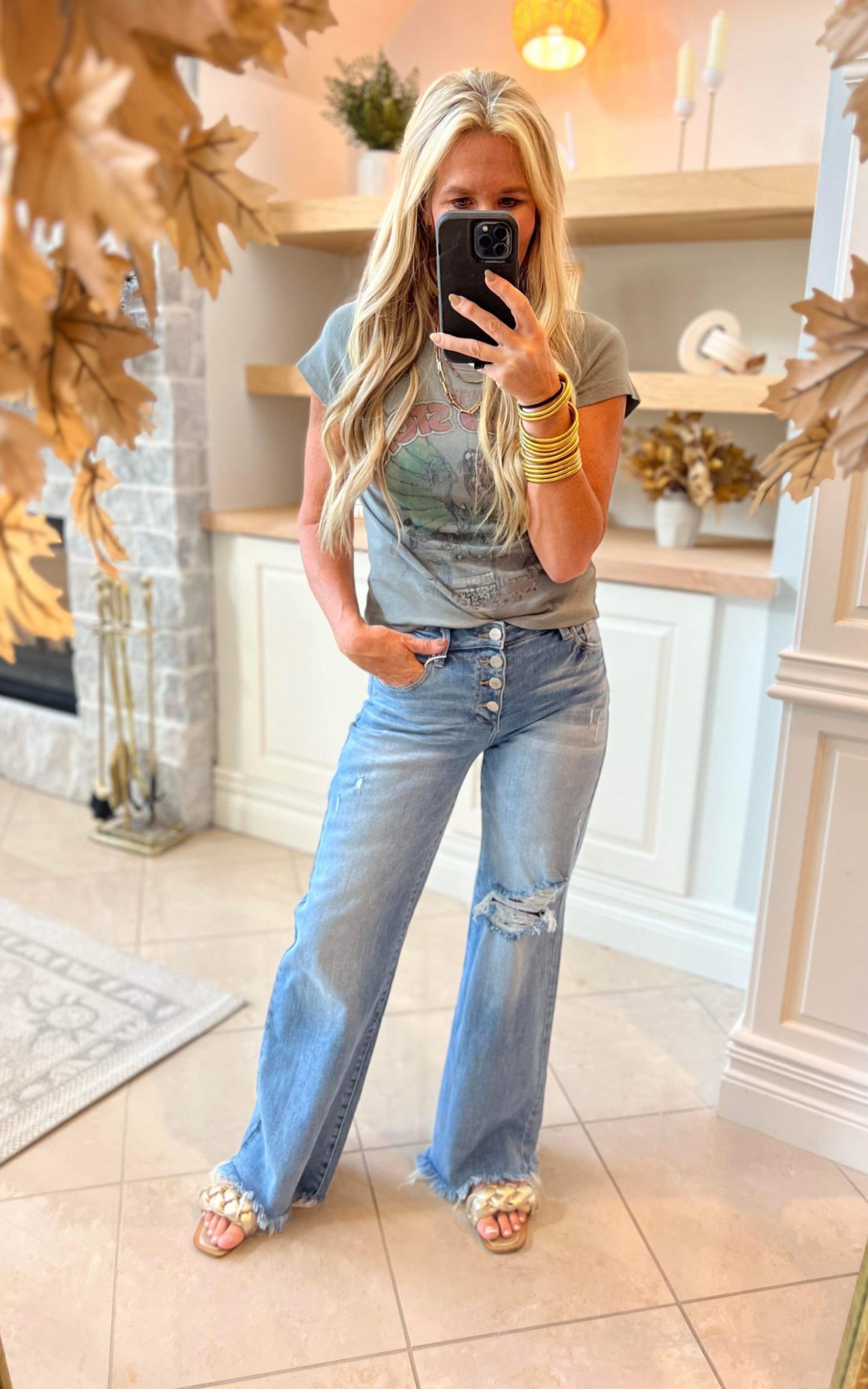 Mid Rise Button Down Wide Leg Denim Jeans | Risen - Final Sale