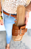 Women’s Belt Eyelet Buckled Strap Slide On Sandals - Cognac Final Sale