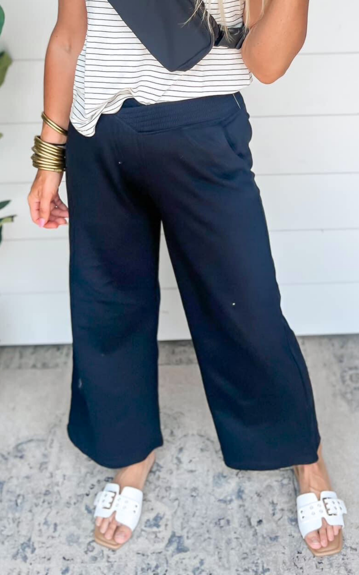 Ribbed Crossover Waist Wide Leg Lounge Pants | MONO B - FINAL SALE