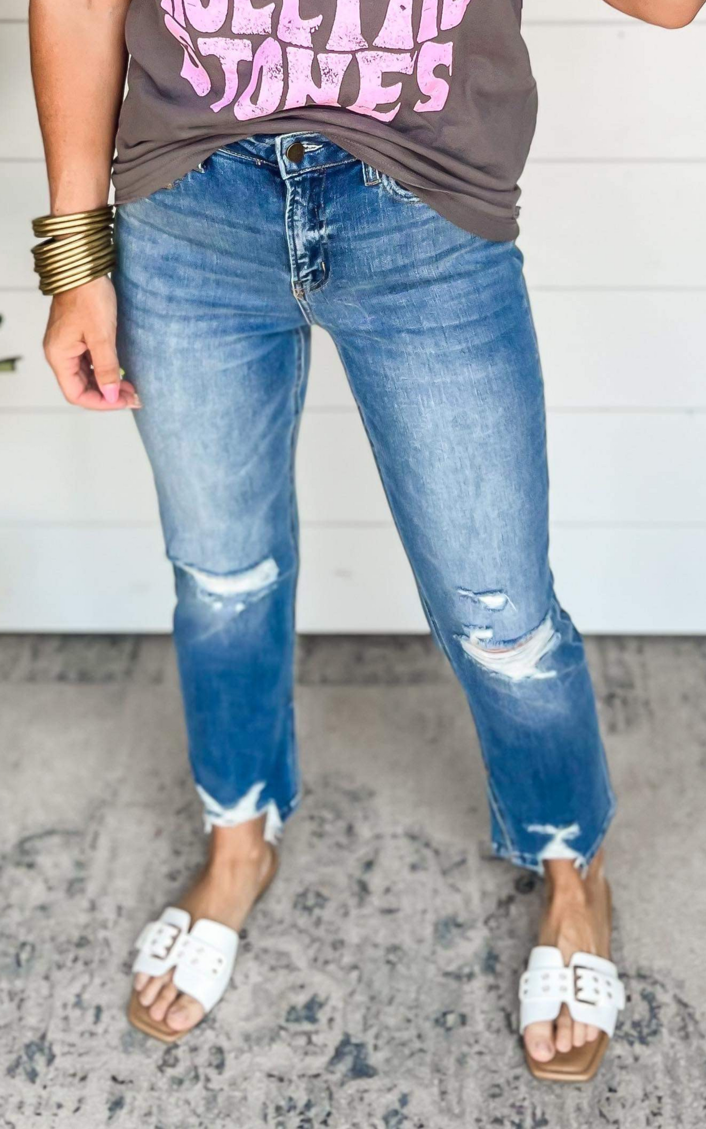 MICA | The Regina High Rise Ankle Straight w/ Side Slit Denim Jeans