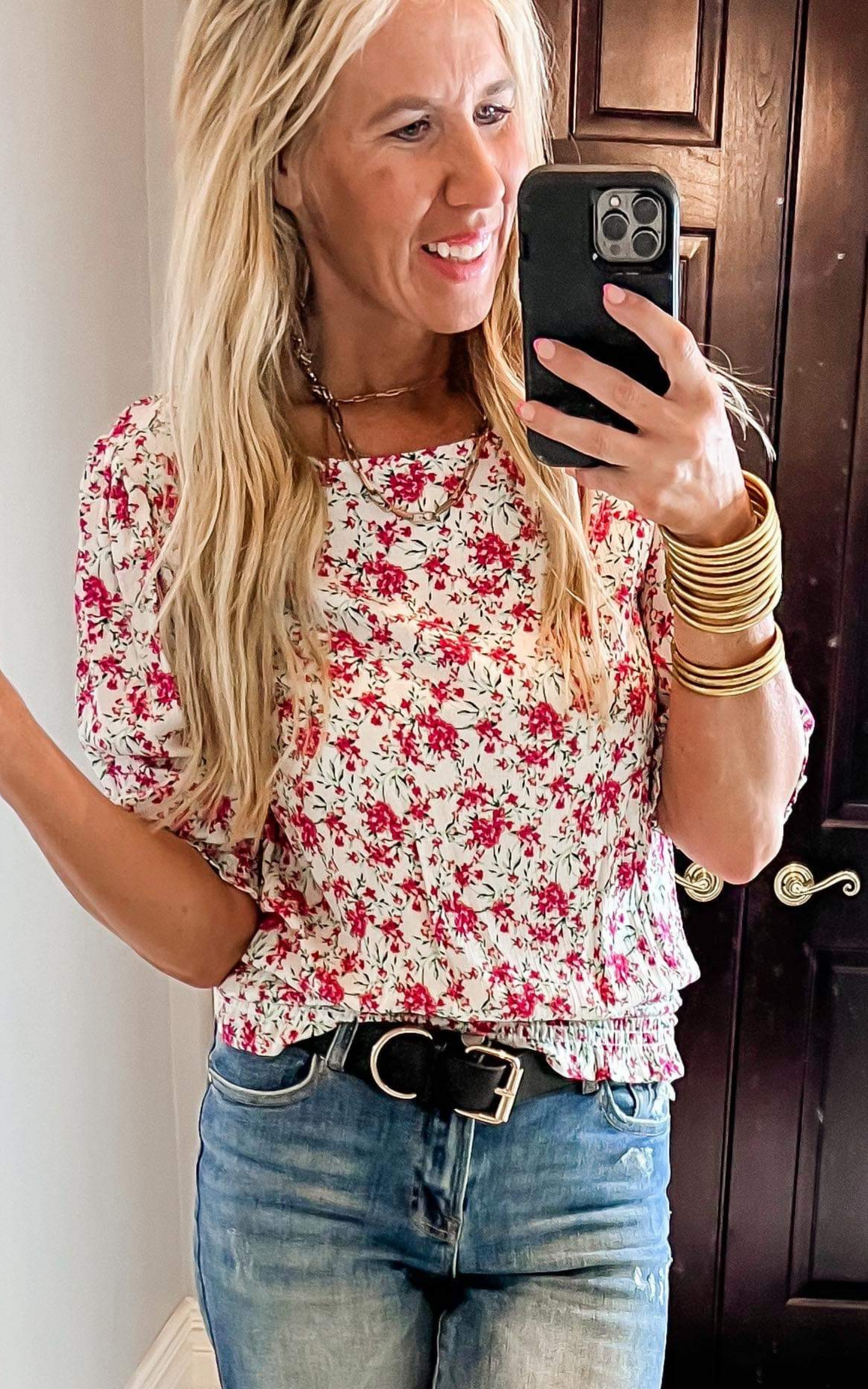 This Is My Day Floral Print Top with Smocked Waist and Sleeves | FINAL SALE