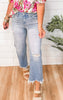 Amply High Rise Distressed Crop Slim Wide Denim Jeans | LOVERVET by Vervet