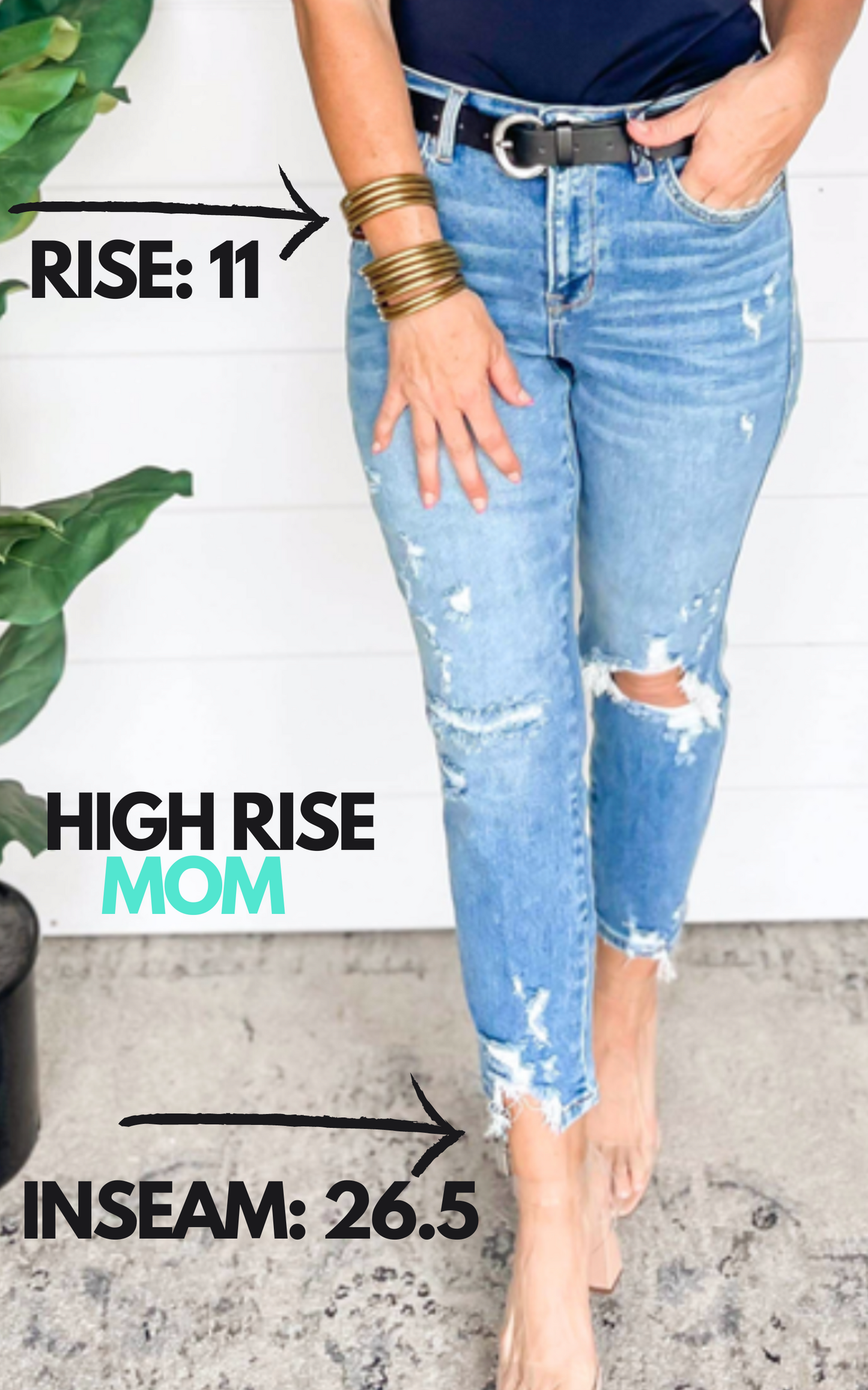 Stretch Super High Rise Mom Jean w/ Mending - MICA - Final Sale