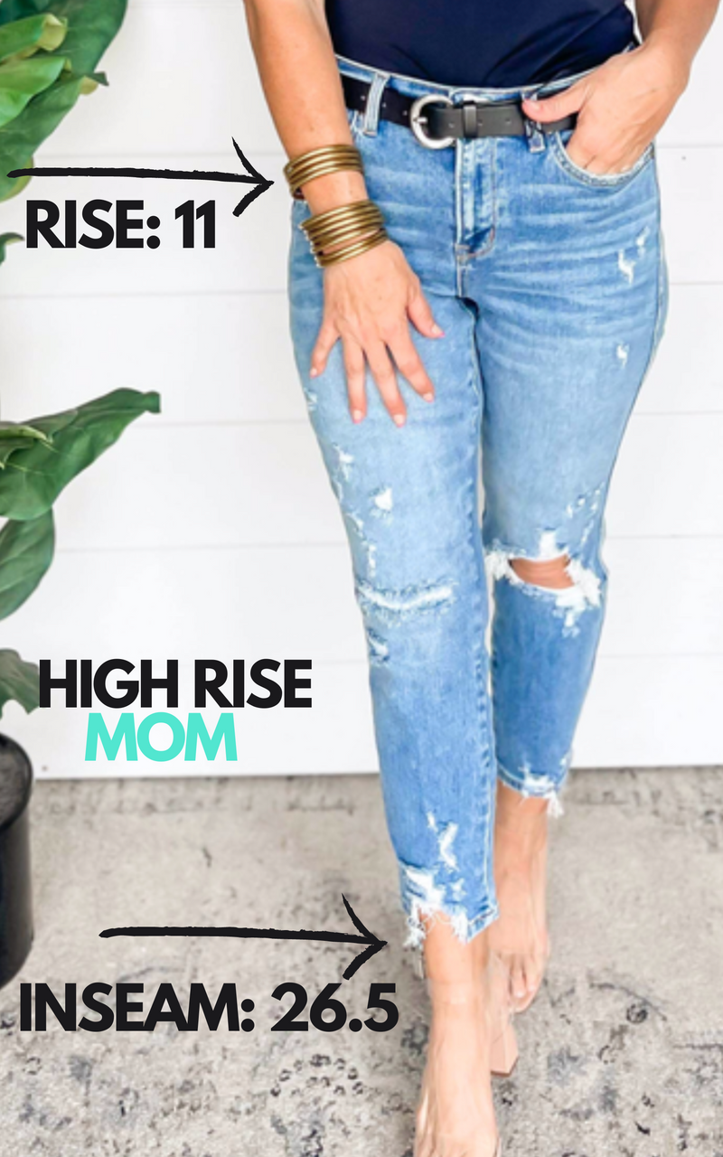 Stretch Super High Rise Mom Jean w/ Mending - MICA