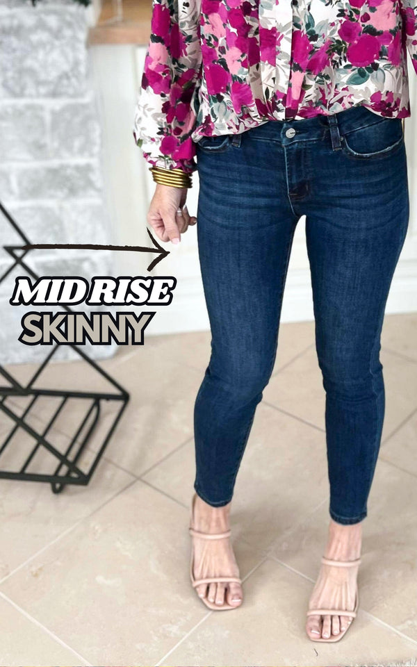 The Charlize Mid-Rise Dark Ankle Skinny Denim Jean | Mica