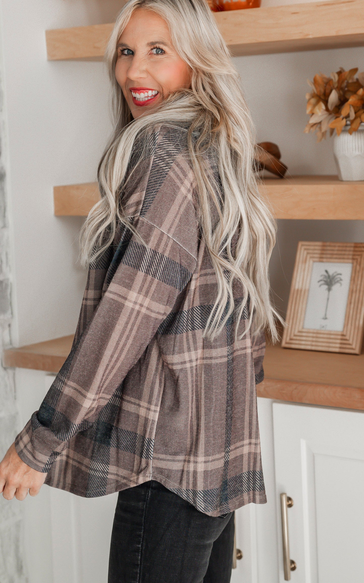 Brown Plaid Button Down Shacket