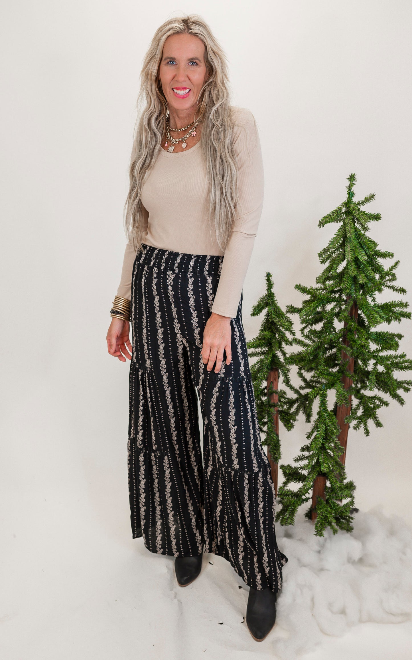 Black Floral Wide Leg Print Pant