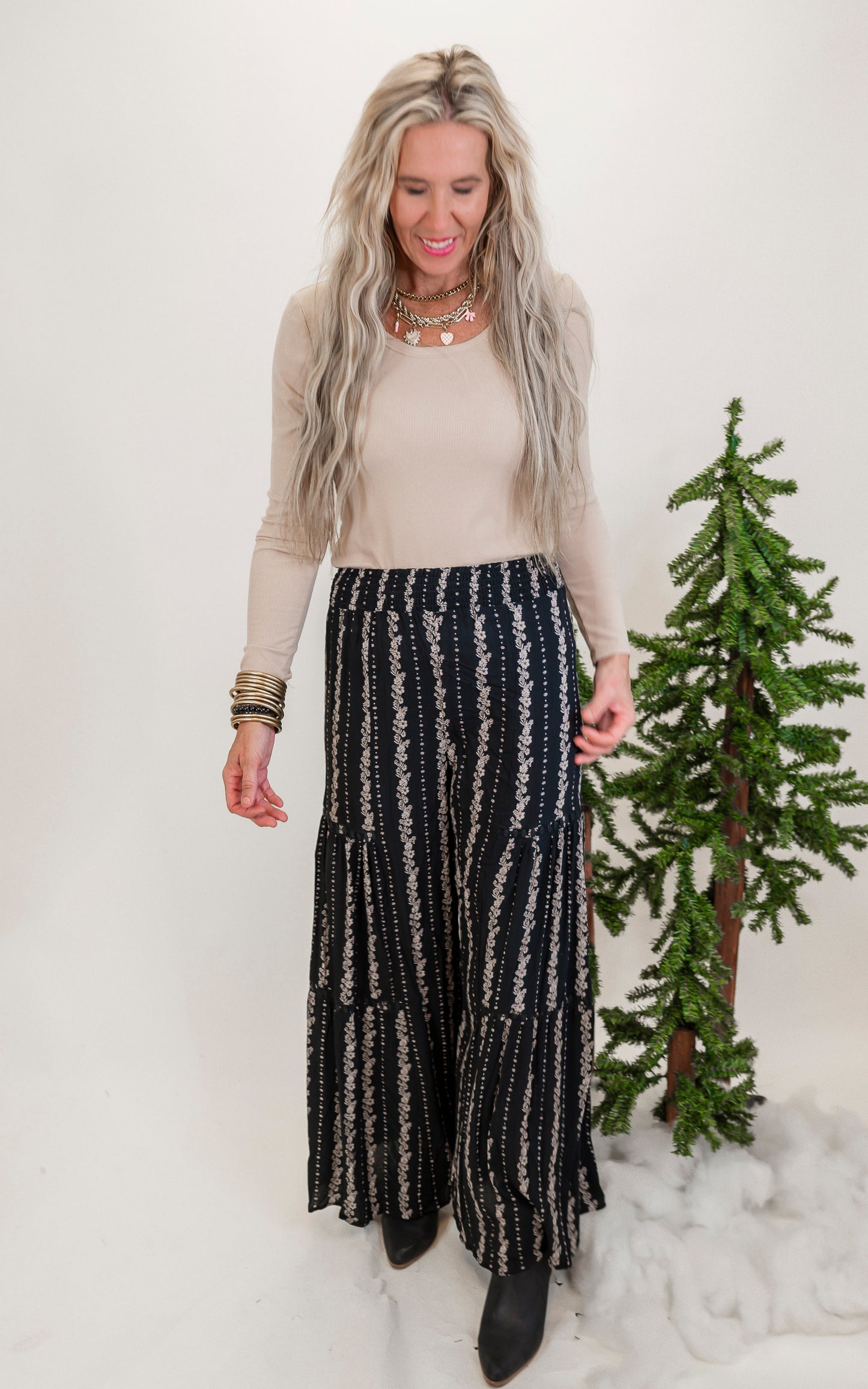 Black Floral Wide Leg Print Pant