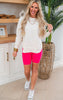 MONO B Hot Pink Venice Crossover Waist Biker Shorts - Final Sale