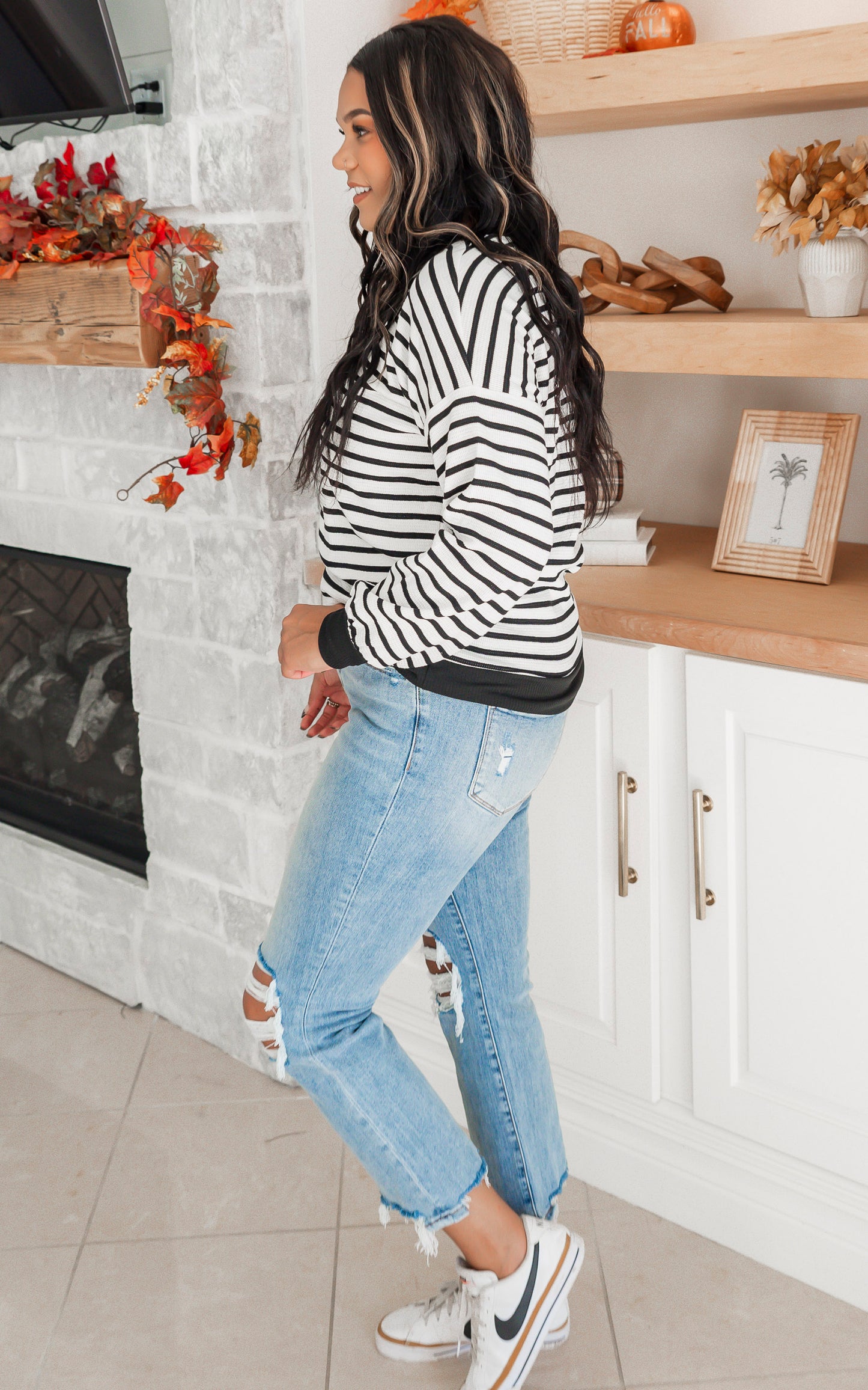 Frosted Stripe Long Sleeve Crewneck Top