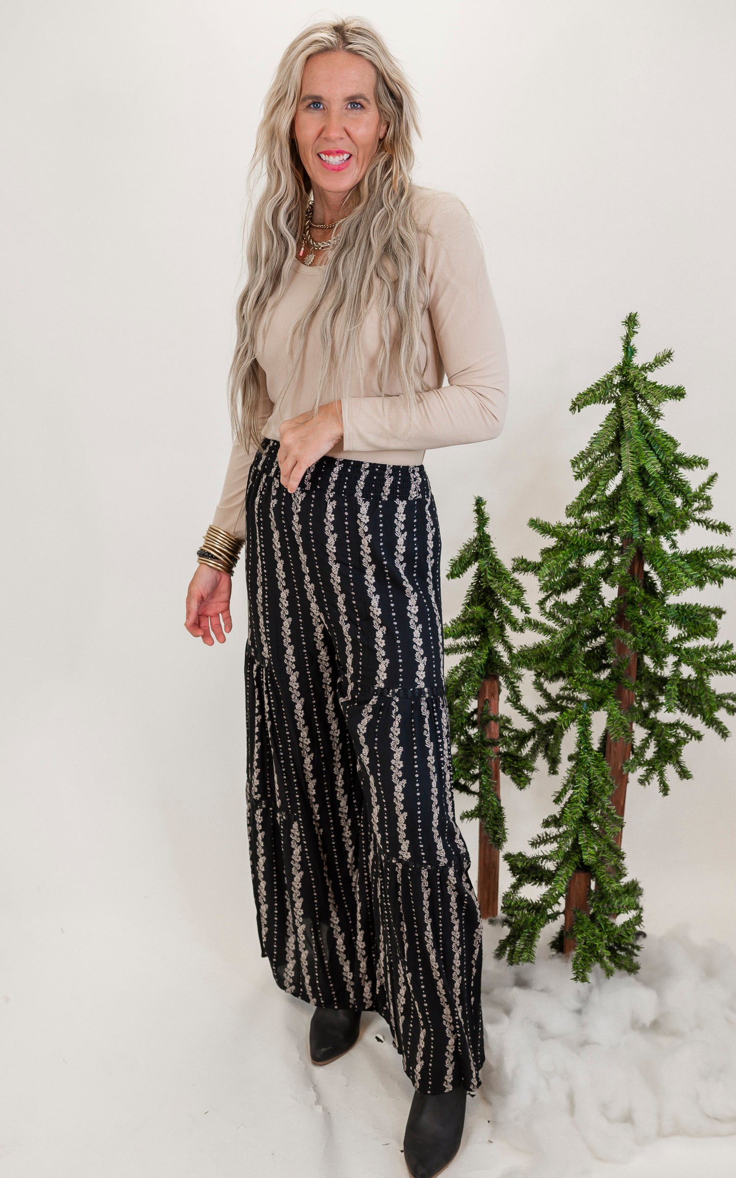 Black Floral Wide Leg Print Pant