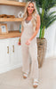 MONO B Natural Wide Leg French Terry Lounge Jumpsuit