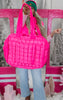 Hot Pink Quilted Duffel Weekender Bag w/ Pass-Thru Slip