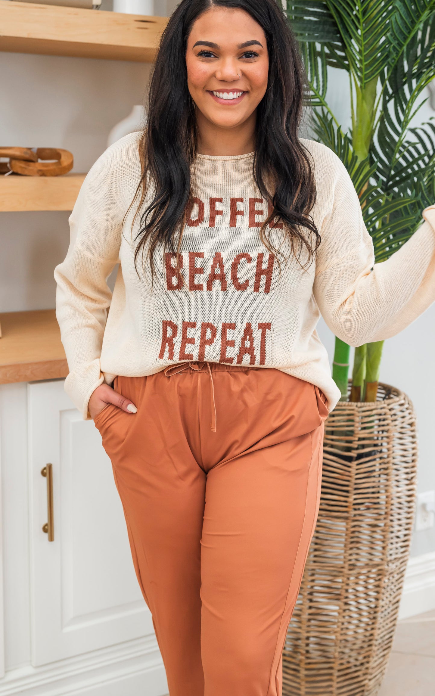 Coffee, Beach Repeat Lightweight Knit Sweater