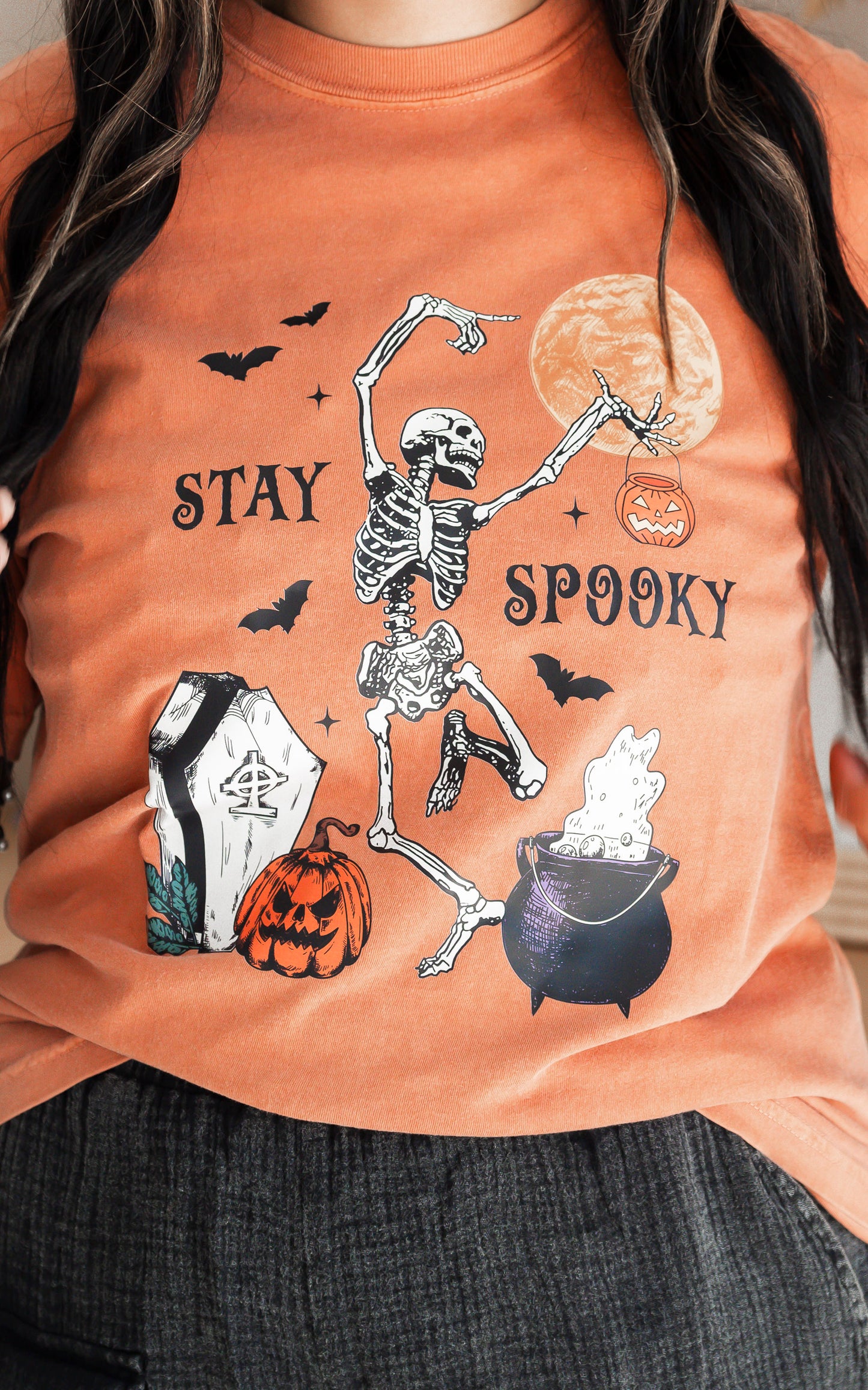 Stay Spooky Garment Dyed Graphic T-shirt - Orange - FINAL SALE