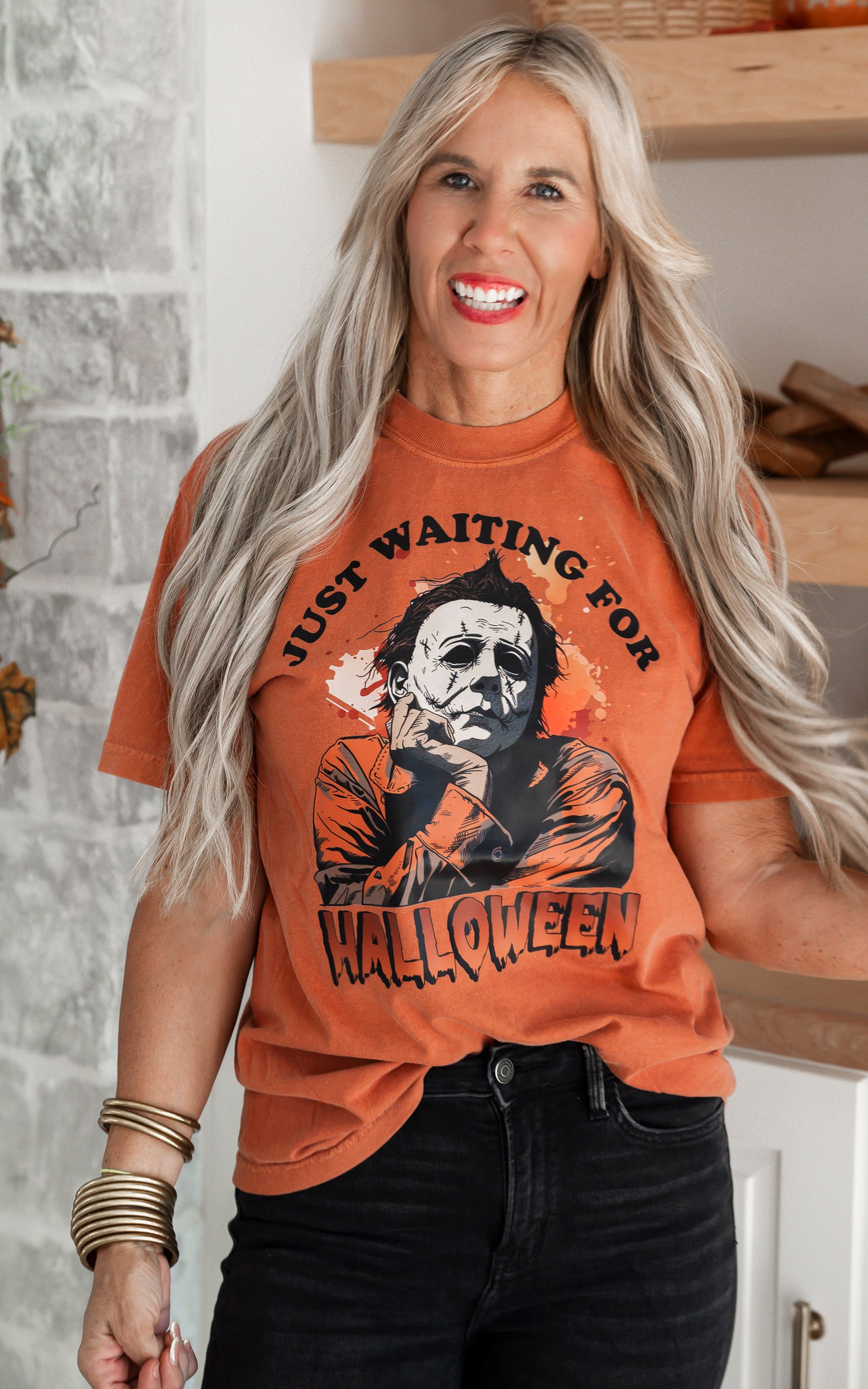 Just Waiting for Halloween Garment Dyed Graphic T-shirt - FINAL SALE