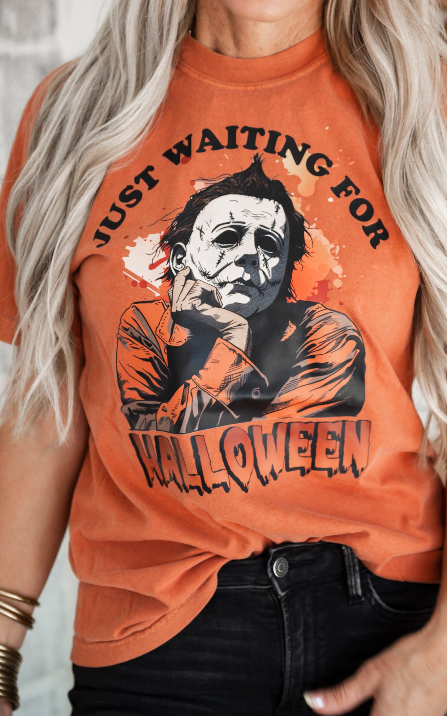 Just Waiting for Halloween Garment Dyed Graphic T-shirt