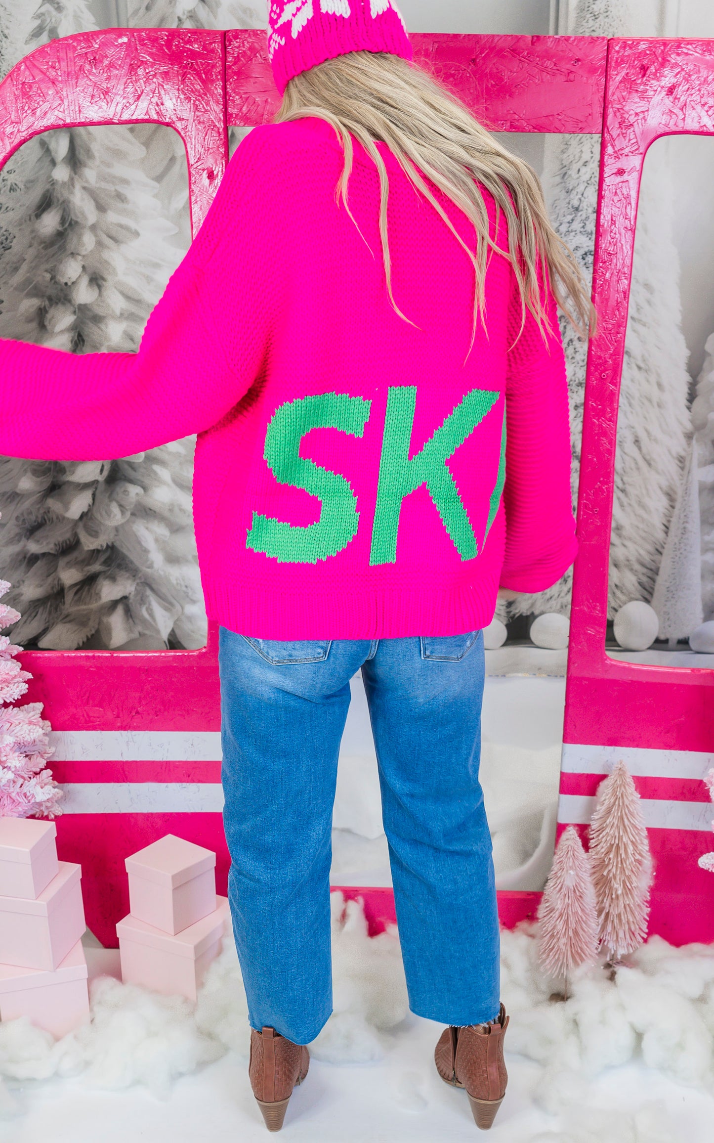 Bright Pink Ski Knit Cardigan