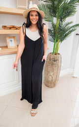 MONO B Black Adjustable Strap Oversized Lounge Jumpsuit