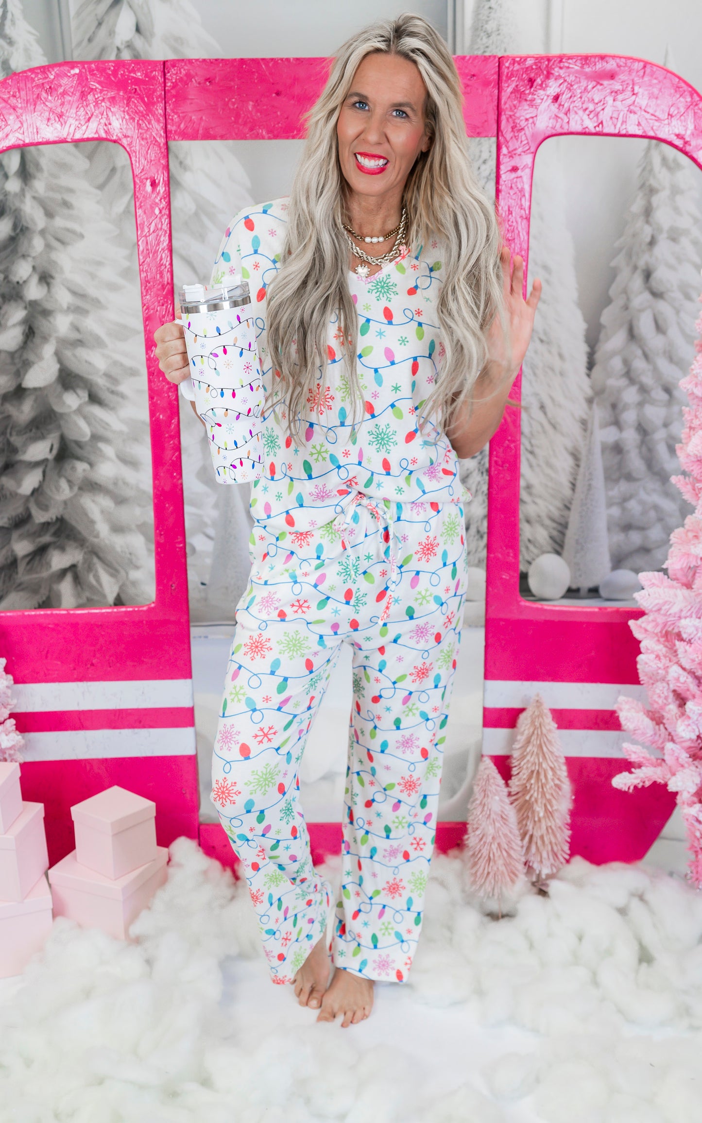 Christmas Lights Pant Pajama Set by Salty Wave (TOP & BOTTOM)