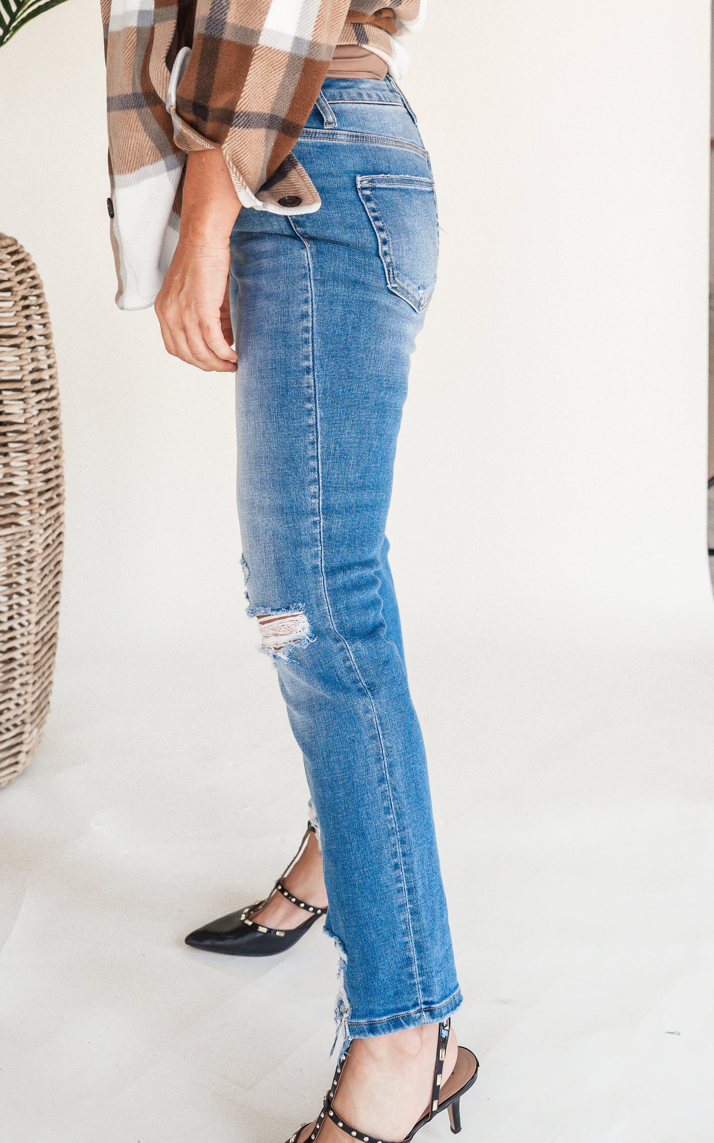 MICA | The Regina High Rise Ankle Straight w/ Side Slit Denim Jeans