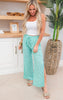 Paradise Green Floral Eyelet Pant w/ Slits - Final Sale