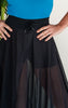 Halara High Waisted Drawstring Contrast Mesh 2-in-1 Side Pocket Flowy Midi Flare Casual Skirt - Black**